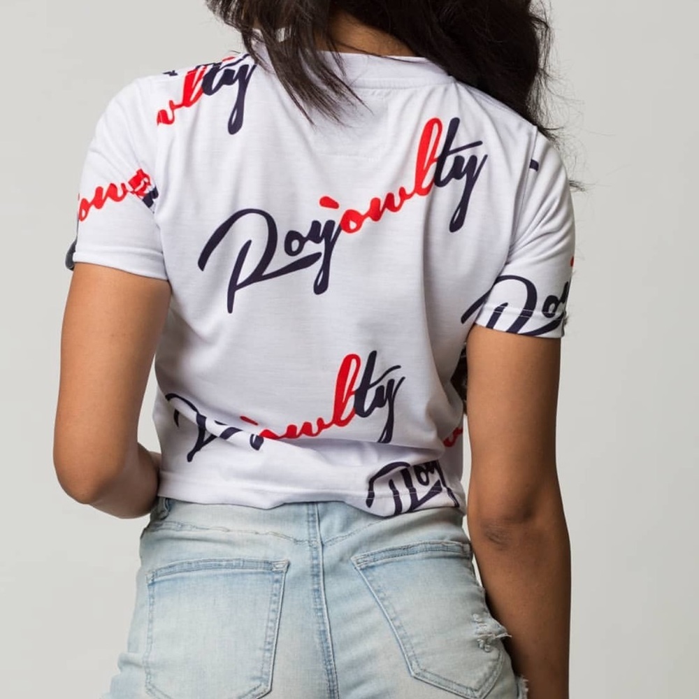 White Blue Red Royowlty Women’s Crop Designer Tee Shirt - Picture 2 of 3